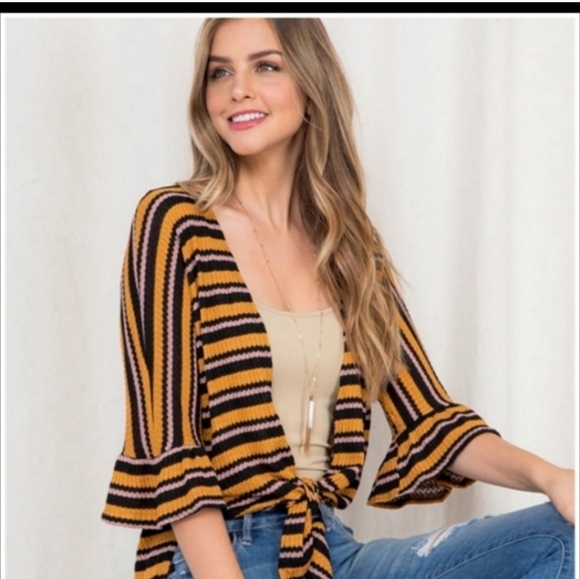 High low striped cardigan blouse - Picture 3 of 5